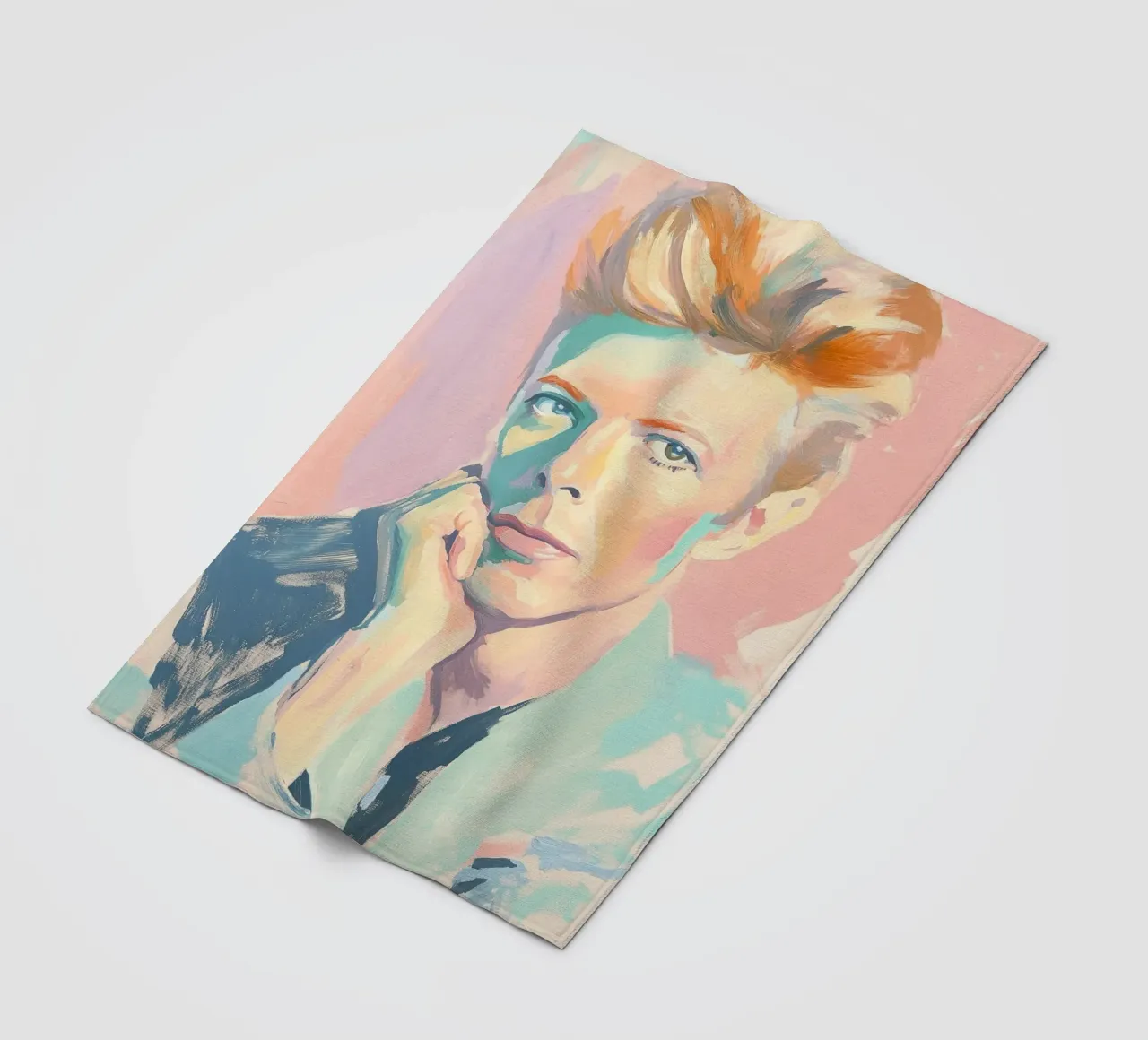 Ritratto a pastello di David Bowie coperta in pile da Carinaprint