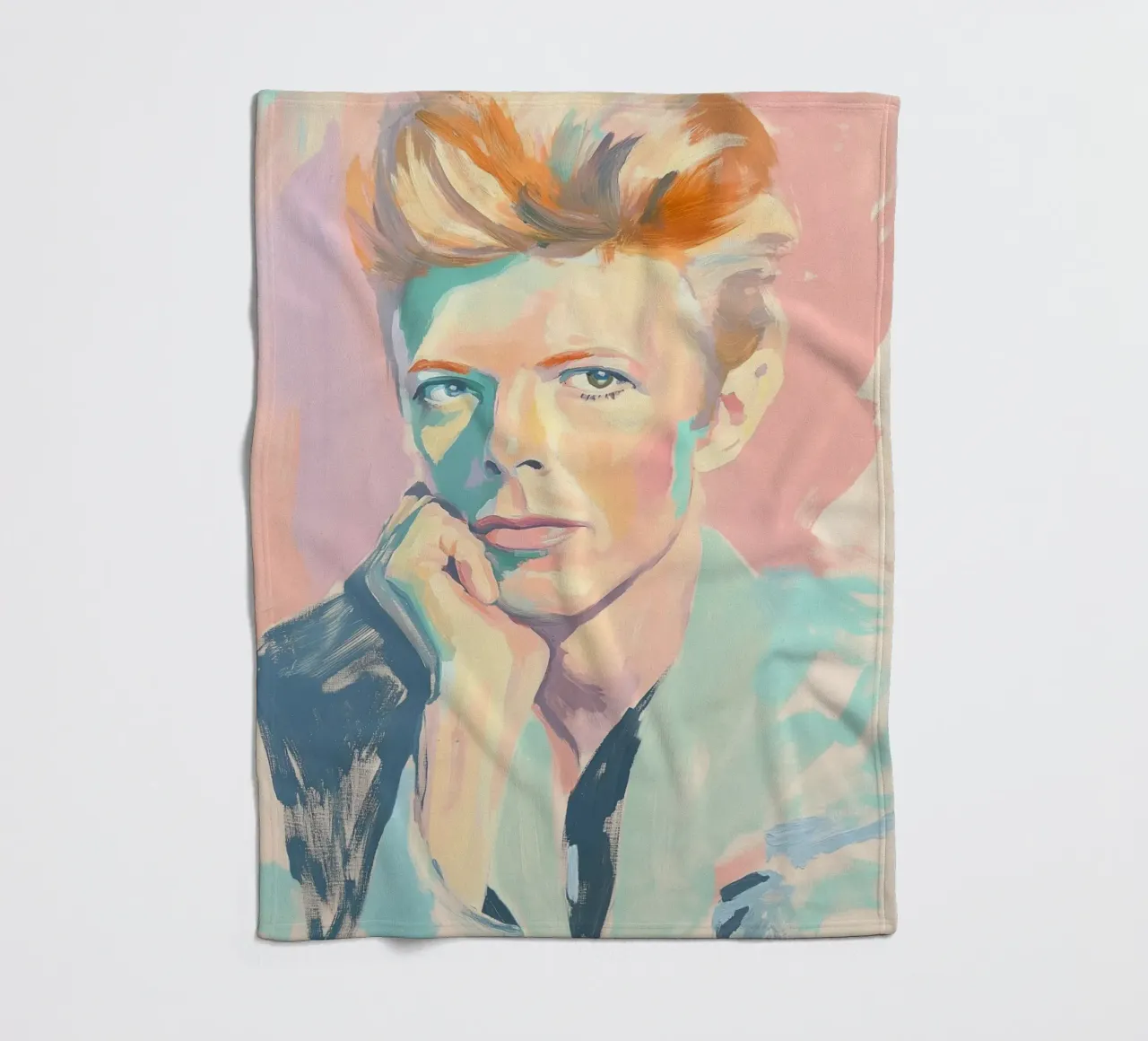 Ritratto a pastello di David Bowie coperta in pile da Carinaprint