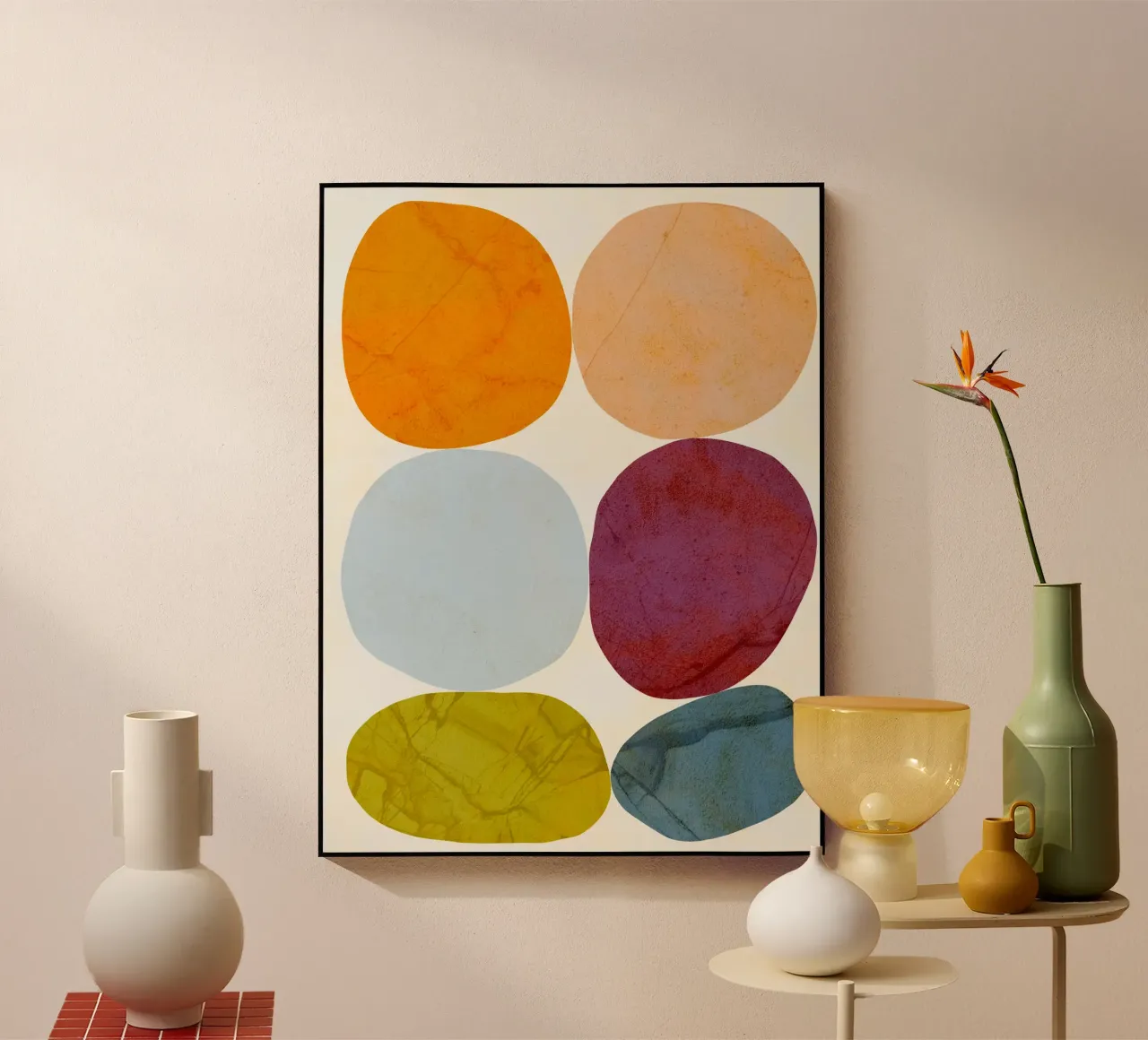 Minimal Organic Pebble Collection - gedämpfte marmorierte Pastelltöne Acryl-Glas von Dominique Vari Abstract