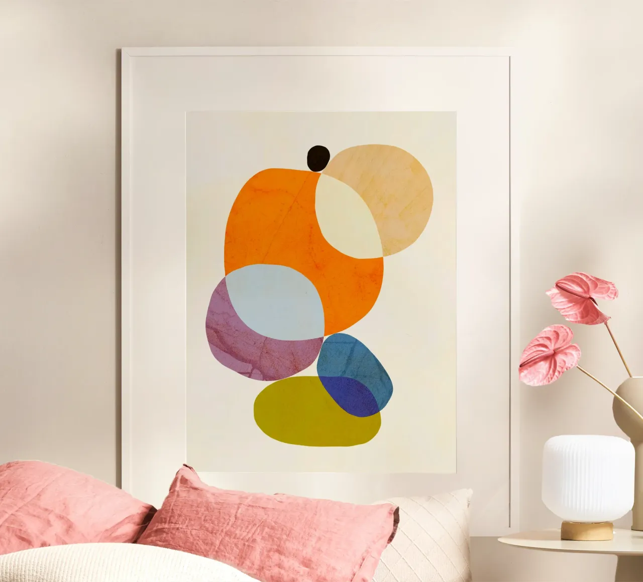 Bilancia minimale in ciottoli organici - Vibranti colori pastello marmorizzati poster con telaio in plastica da Dominique Vari Abstract