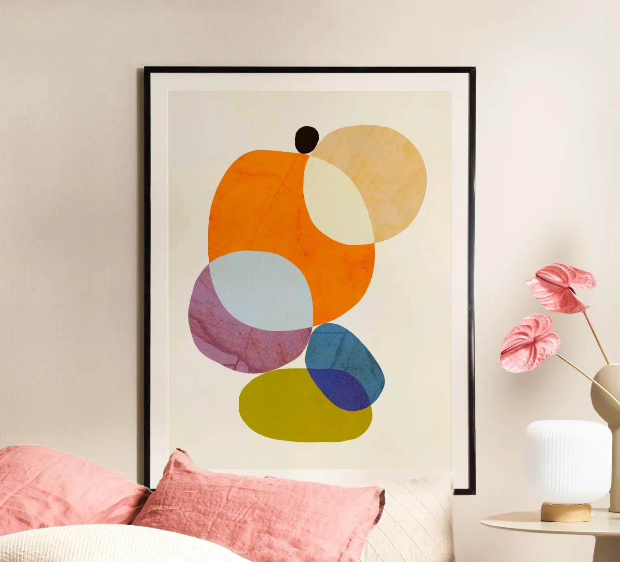 Bilancia minimale in ciottoli organici - Vibranti colori pastello marmorizzati poster con telaio in plastica da Dominique Vari Abstract
