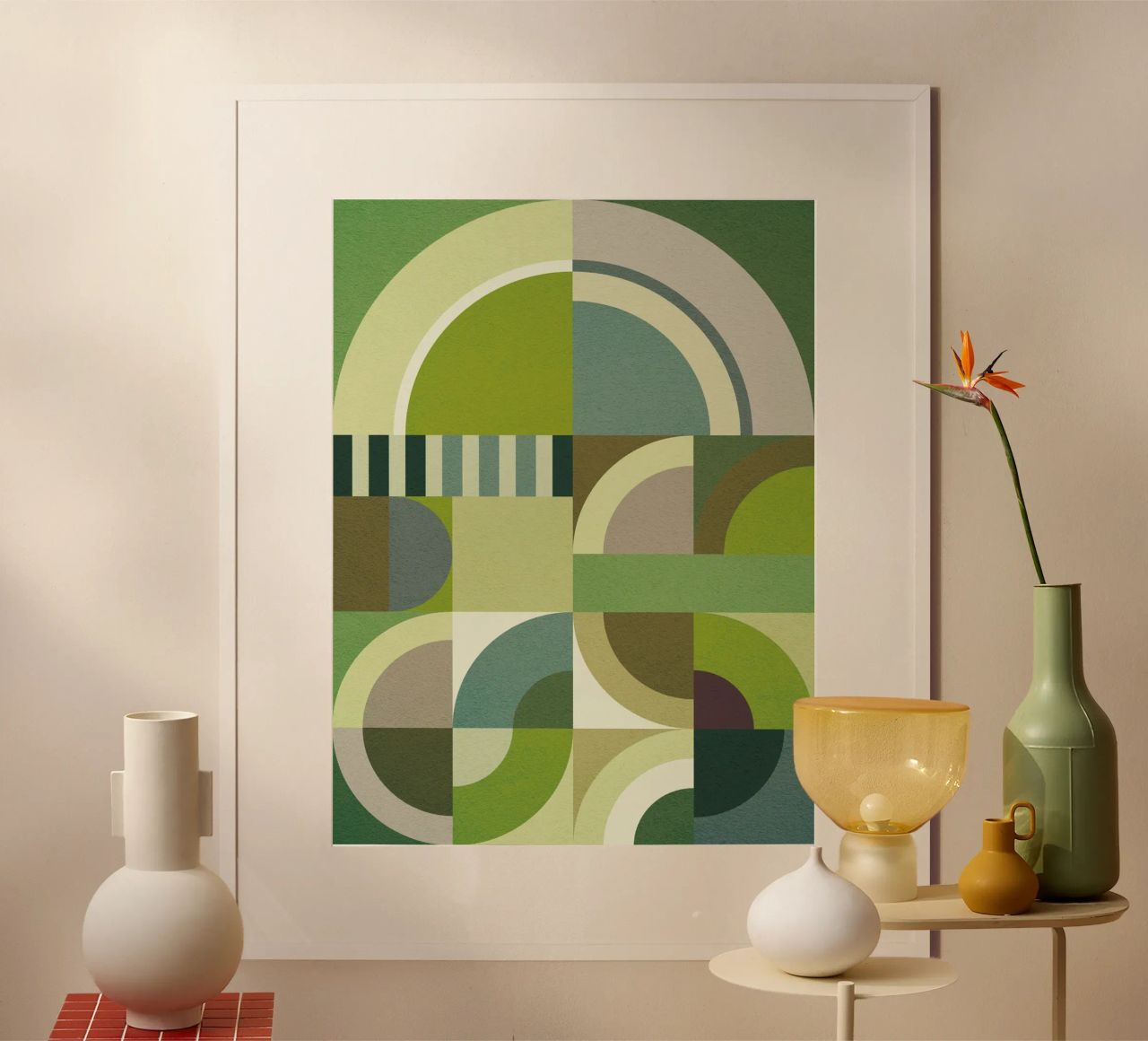 Bauhaus-Geometrie in Grüntönen Poster von Dominique Vari Abstract
