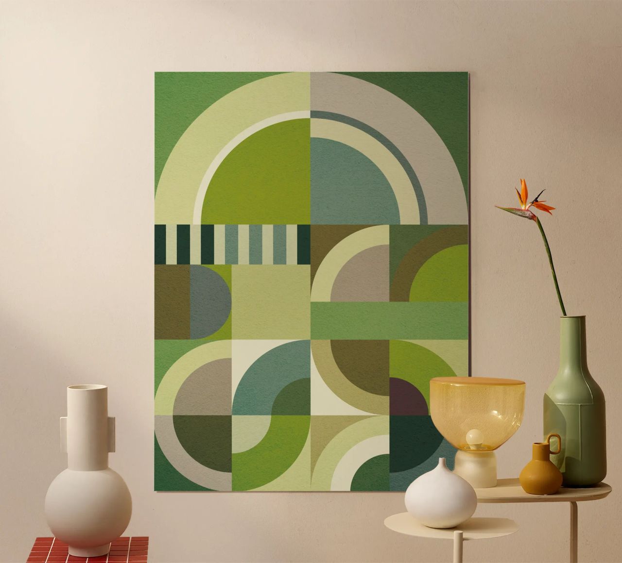 Bauhaus-Geometrie in Grüntönen Poster von Dominique Vari Abstract