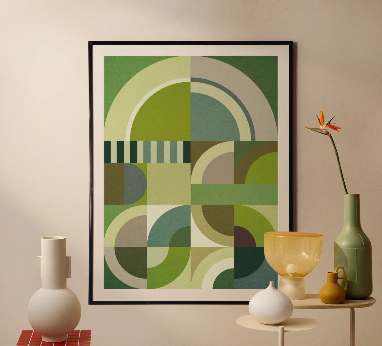 Bauhaus-Geometrie in Grüntönen Poster von Dominique Vari Abstract