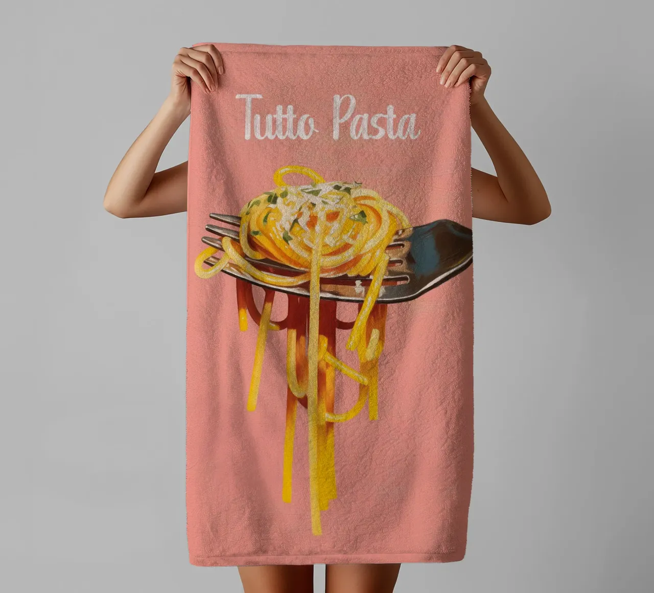 ,,Tutto Pasta" Spagetti Liebe asciugamano da bagno da Carinaprint