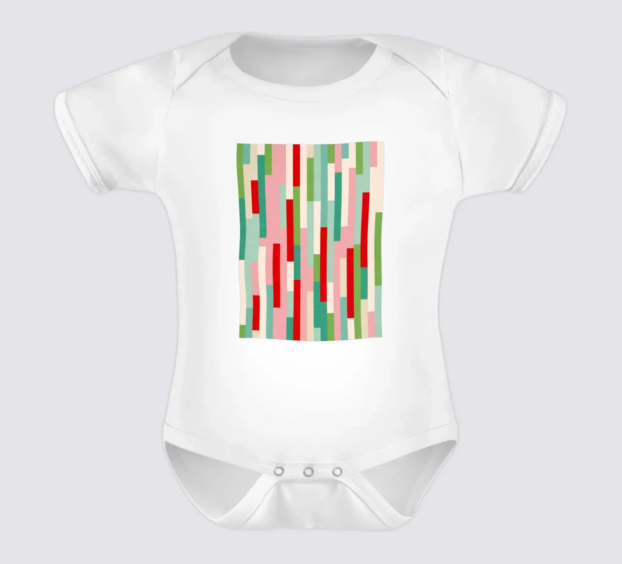 Retro Christmas Stripe Pattern • red green teal ivory short-sleeve baby romper by Dominique Vari Abstract