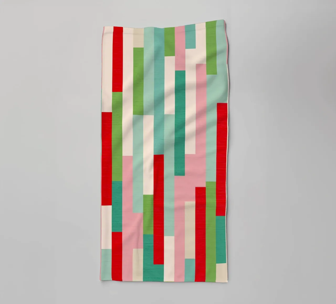 Retro Christmas Stripe Pattern • red green teal ivory towel by Dominique Vari Abstract