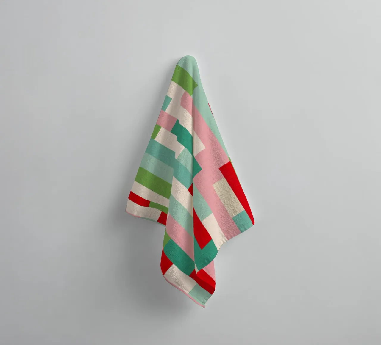 Retro Christmas Stripe Pattern • red green teal ivory towel by Dominique Vari Abstract