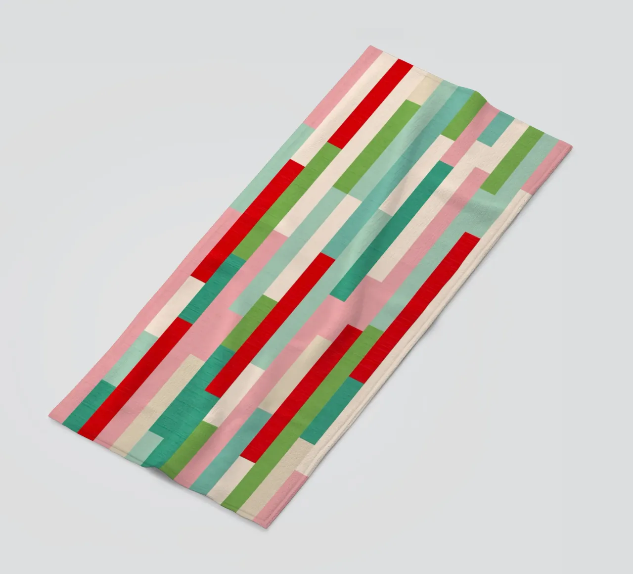 Motif de Noël rétro à rayures - rouge vert sarcelle ivoire serviette de plage de Dominique Vari Abstract
