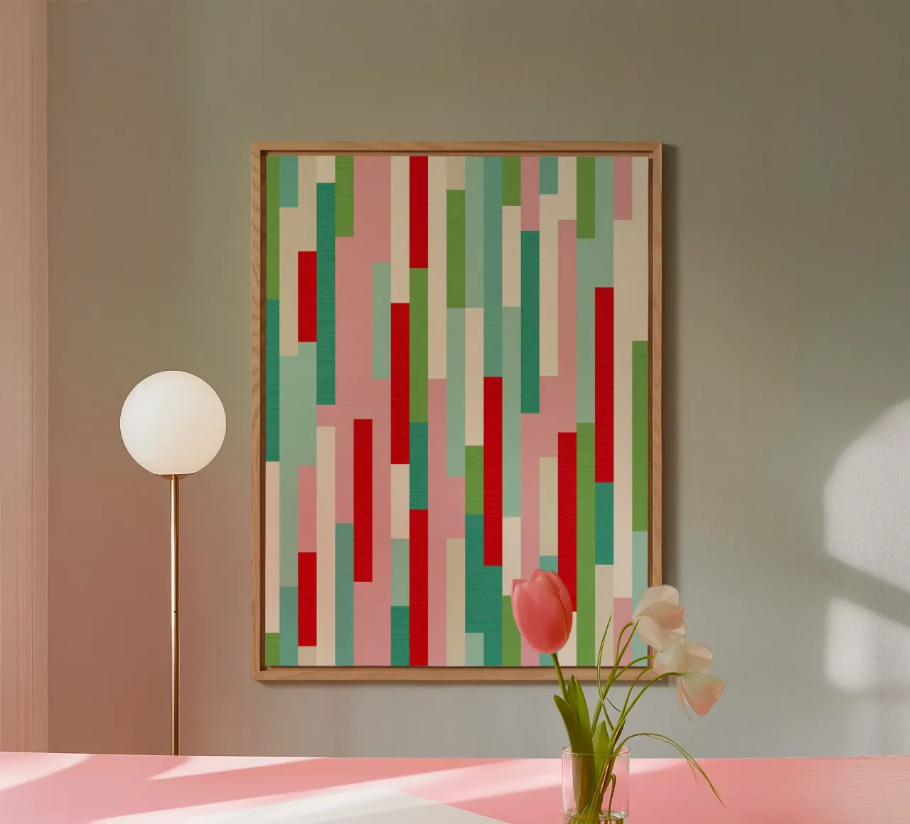 Retro Christmas Stripe Pattern • red green teal ivory alu-dibond by Dominique Vari Abstract