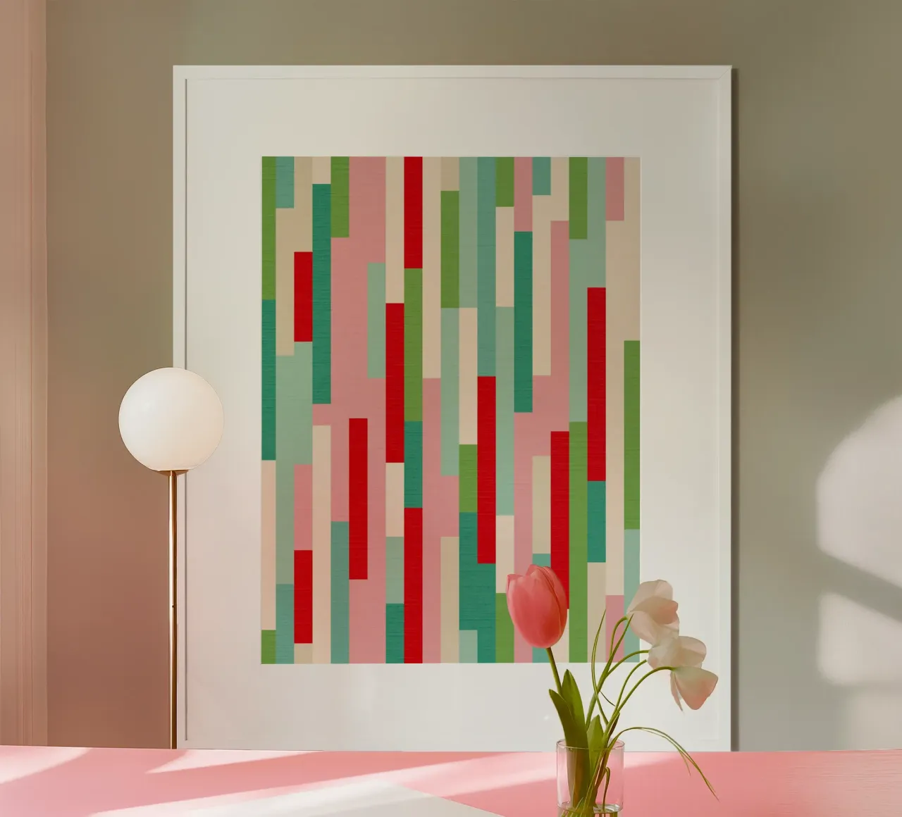 Retro Christmas Stripe Pattern • red green teal ivory poster by Dominique Vari Abstract