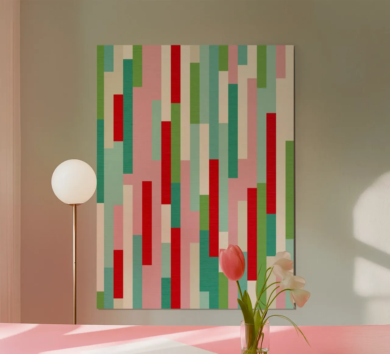 Retro Christmas Stripe Pattern • red green teal ivory poster by Dominique Vari Abstract