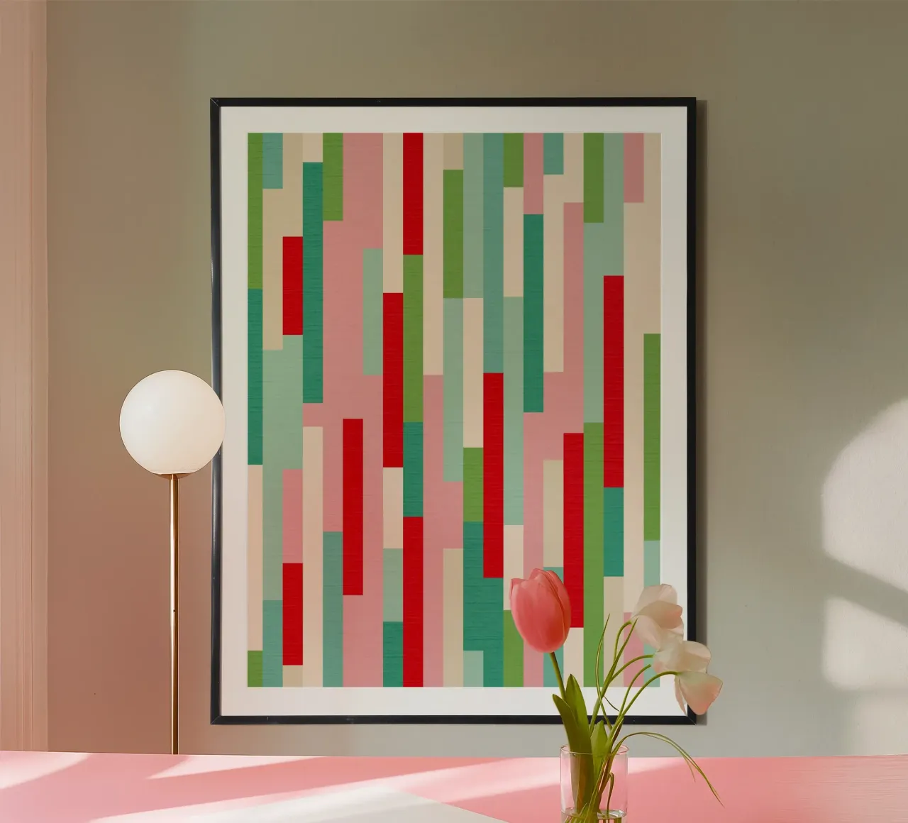Retro Christmas Stripe Pattern • red green teal ivory poster by Dominique Vari Abstract