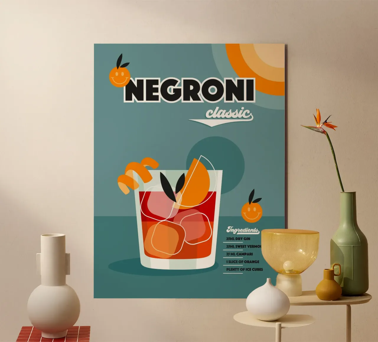 Retro Cocktail Negroni • Red & Blue pannello forex da Dominique Vari