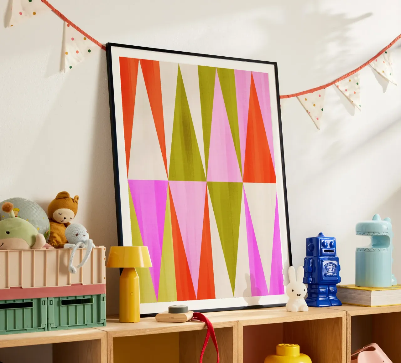 Vibrant Mid-Mod Diamond Pattern - Rose festif Rouge Vert poster de Dominique Vari Abstract