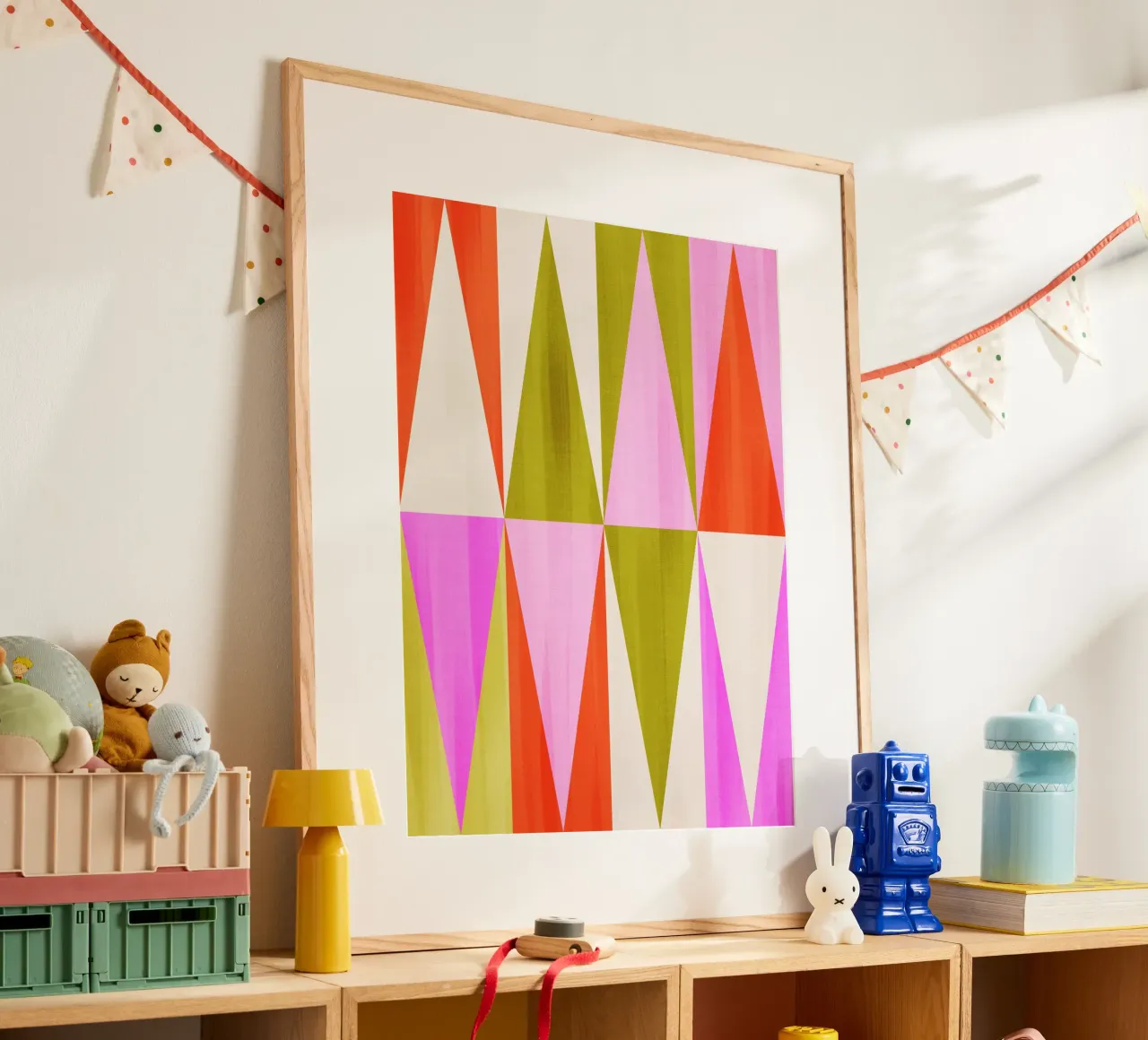 Vibrant Mid-Mod Diamond Pattern - Rose festif Rouge Vert poster de Dominique Vari Abstract