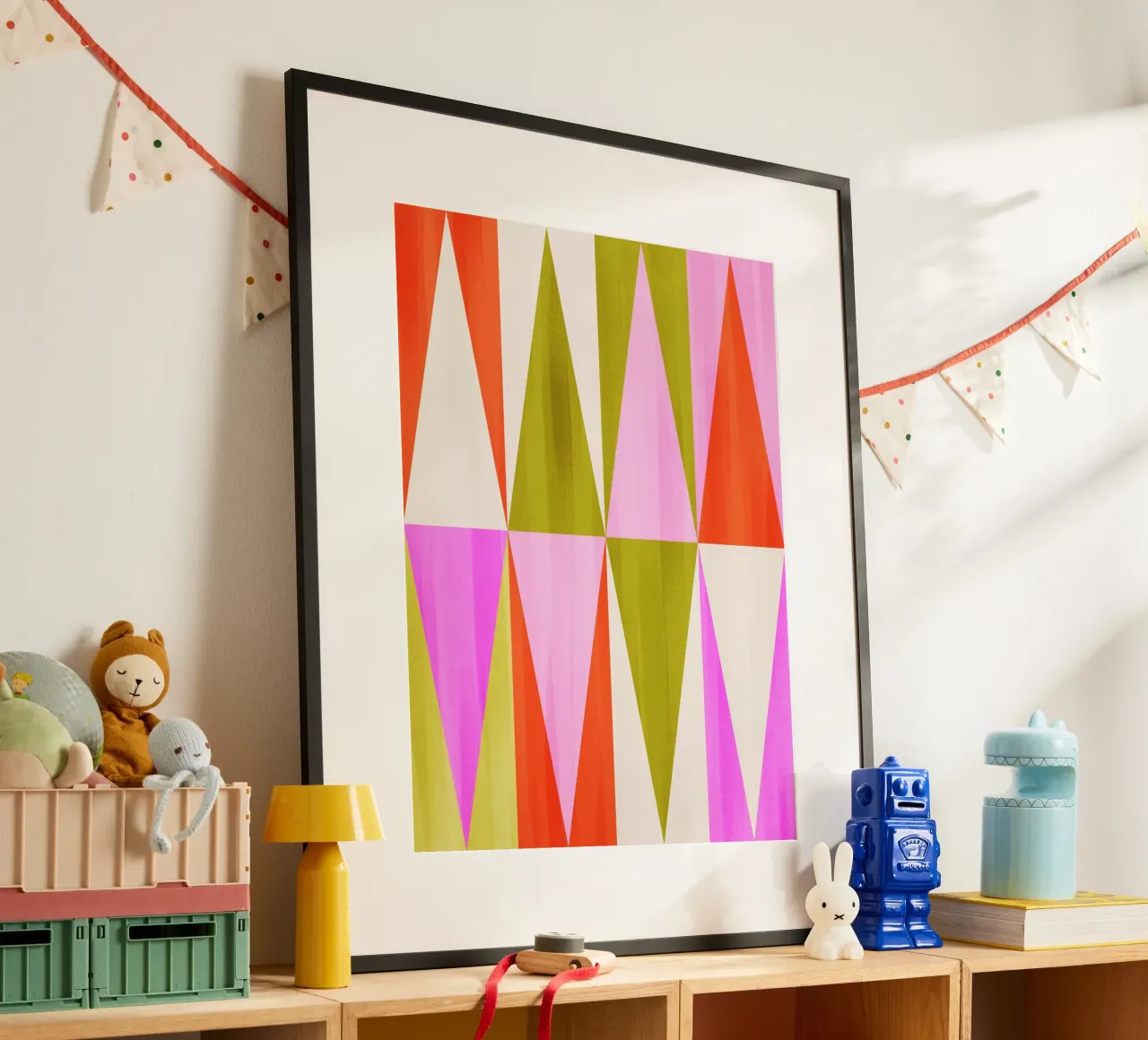 Vibrant Mid-Mod Diamond Pattern - Rose festif Rouge Vert poster de Dominique Vari Abstract