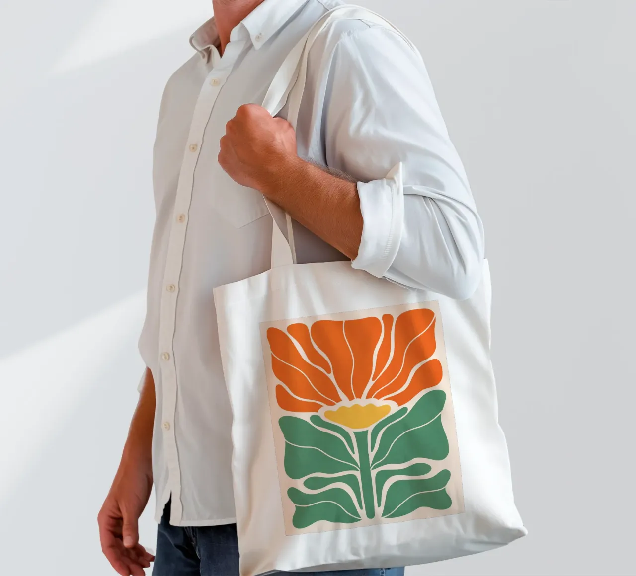 Moderne Boho Art Nouveau Solo Bloemen 1/3 - Oranje & Groen jute draagtas van Dominique Vari