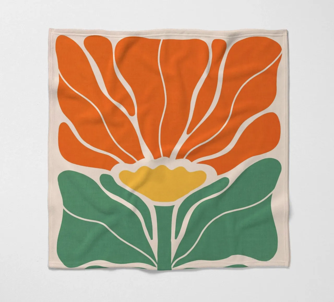 Modern Boho Art Nouveau Solo Floral 1/3 - Orange & Green fleece blanket by Dominique Vari