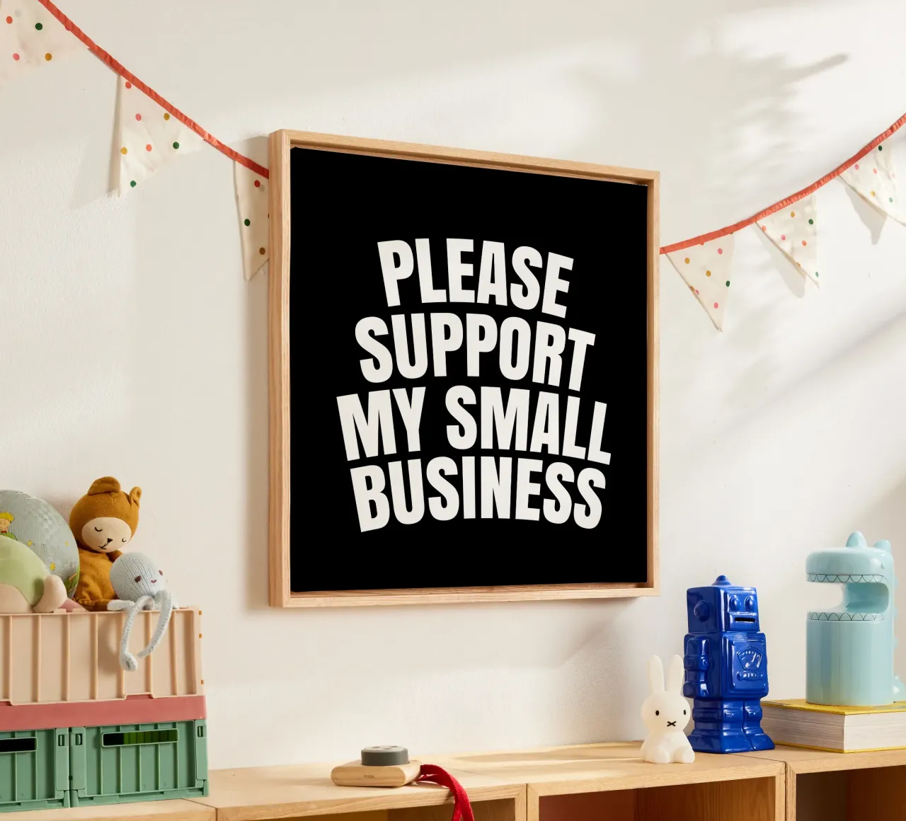 Please support my small business tela con Cornice a cassetta da happieeagle
