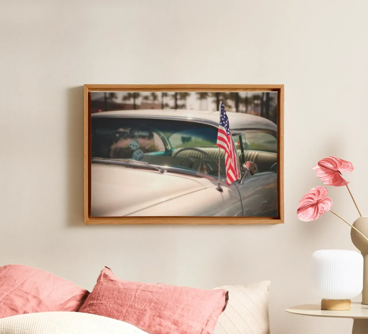 Auto con bandiera a stelle e strisce tela con Cornice a cassetta da Dave Hare Photography
