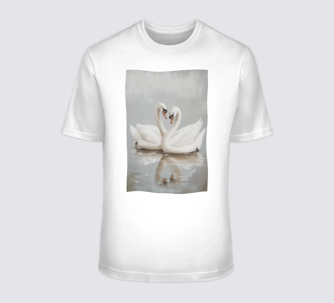 Elegante coppia di cigni in acque serene t-shirt da Melloi Art Print
