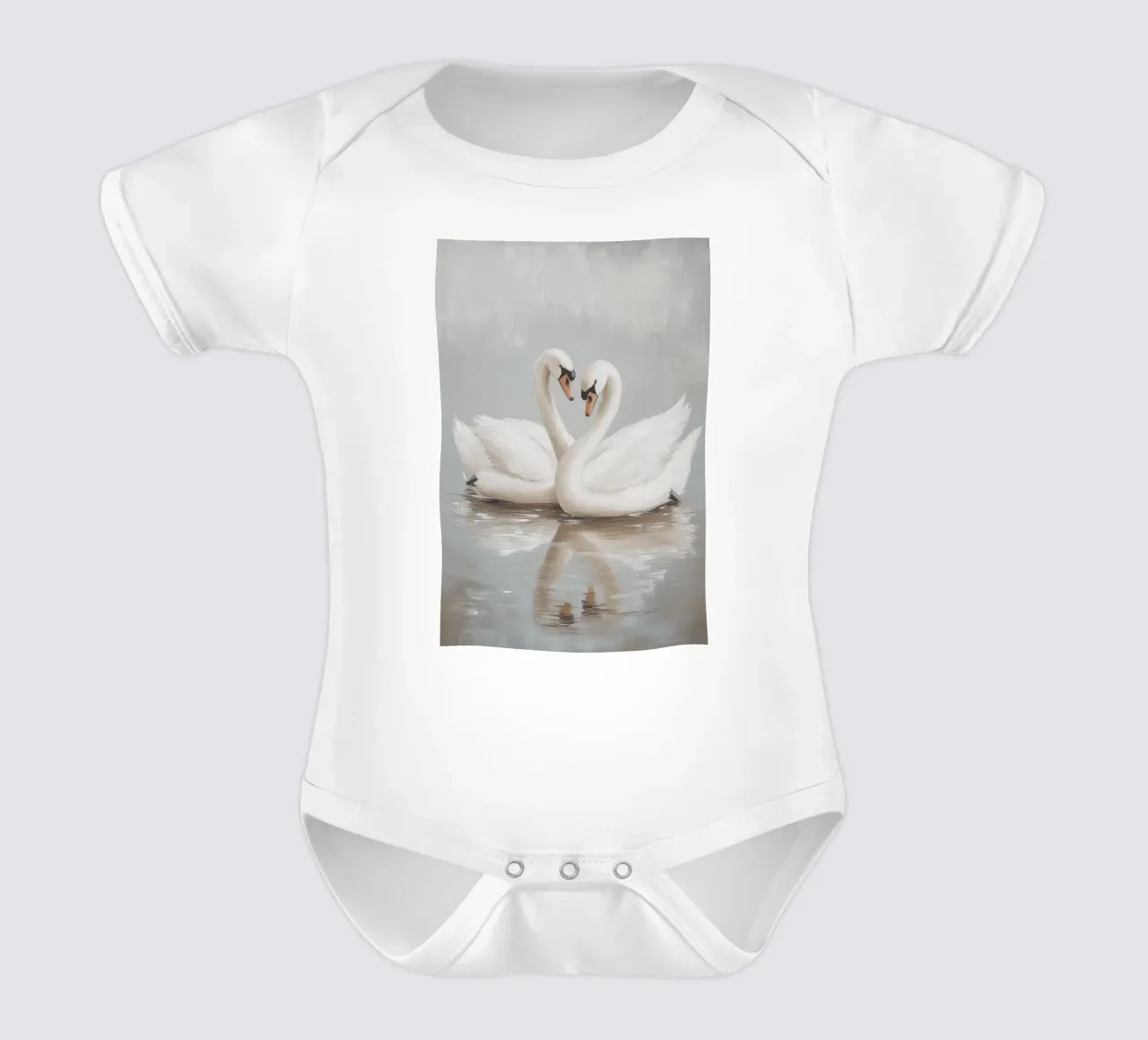 Elegantes Schwanenpaar in ruhigen Gewässern Kurzarm Babybody von Melloi Art Print