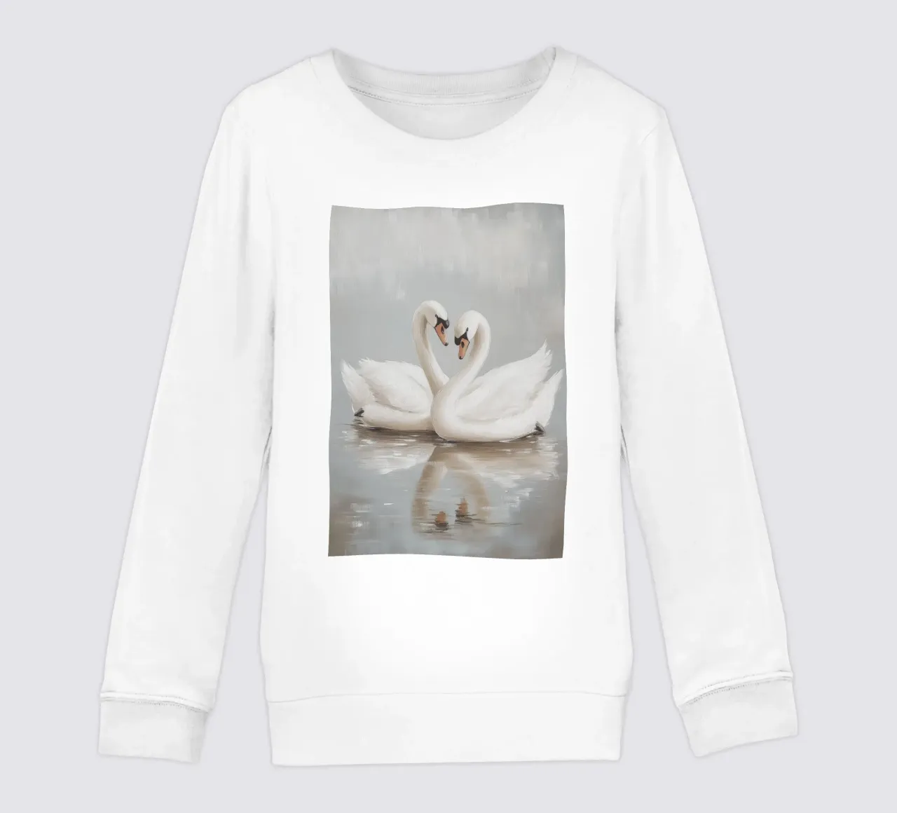 Elegante coppia di cigni in acque serene felpa bambino da Melloi Art Print
