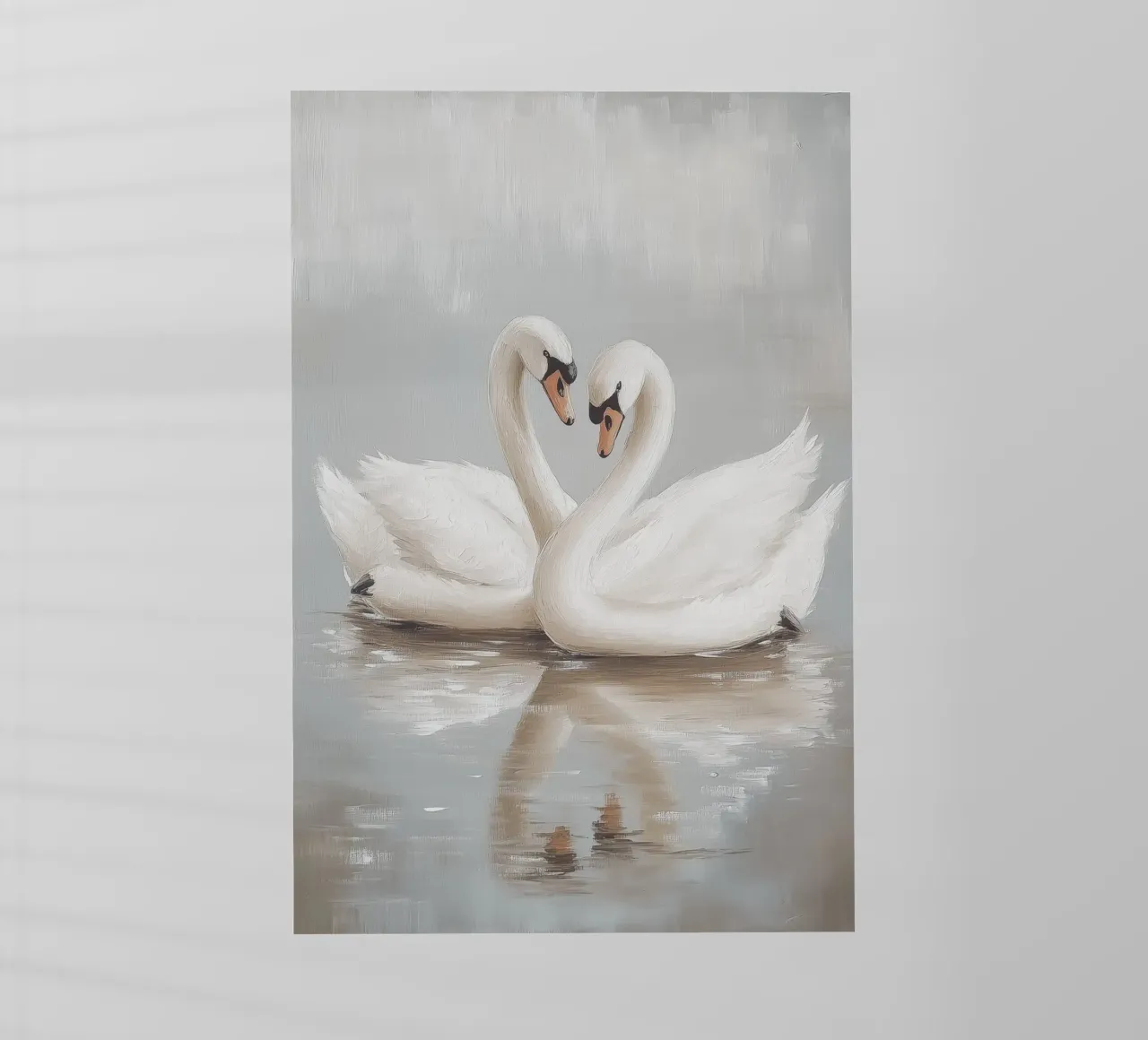 Elegante coppia di cigni in acque serene pellicola backlit da Melloi Art Print