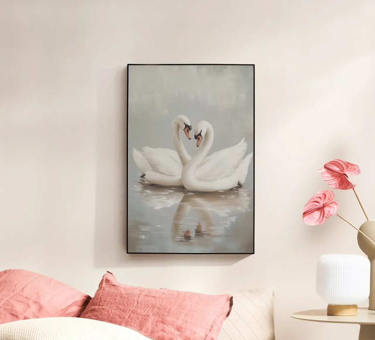 Elegante coppia di cigni in acque serene plexiglass da Melloi Art Print