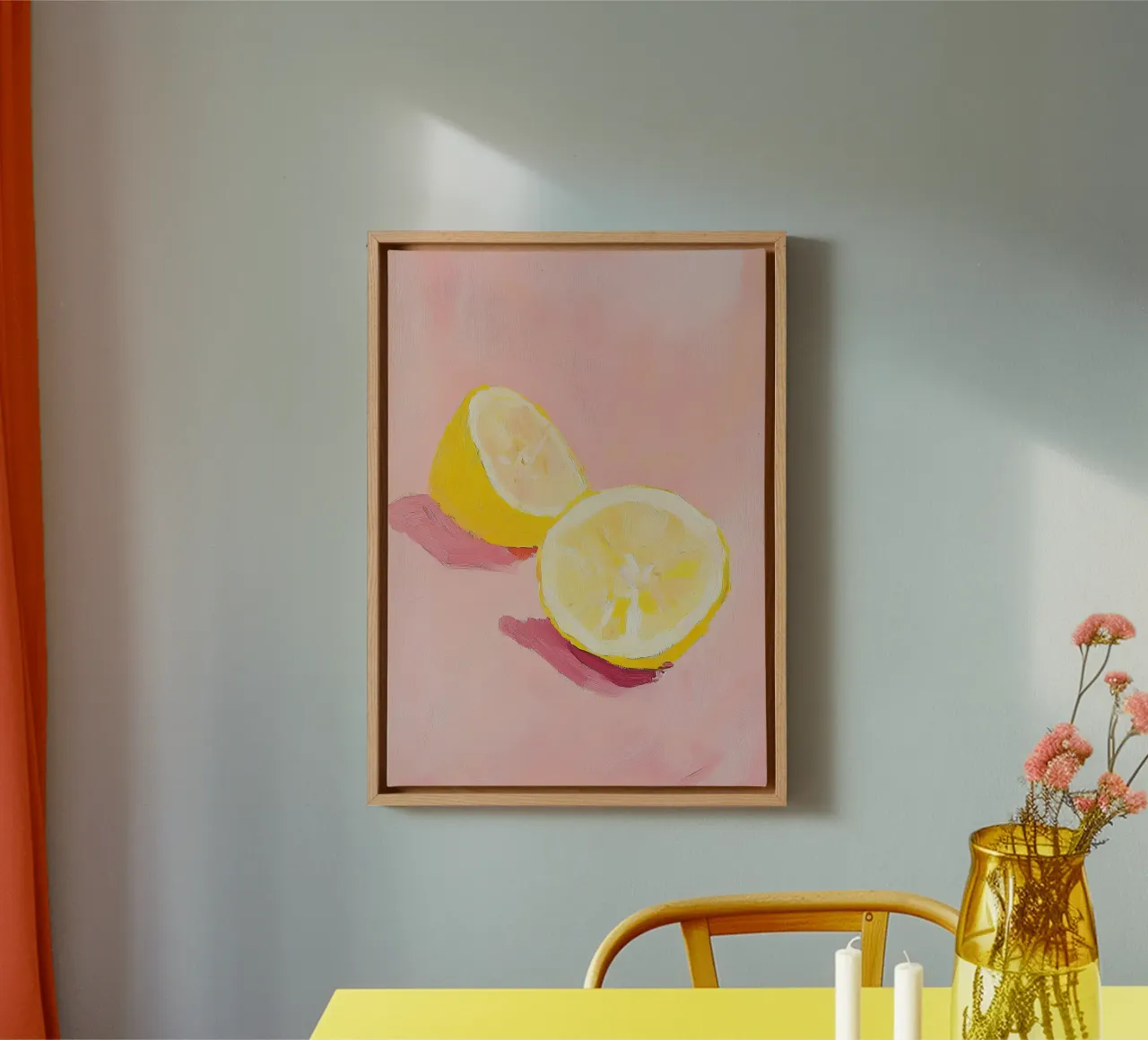 Limone Frutta Pittura Preppy Rosa Dopamina tela con Cornice a cassetta da Euphoria Theresa