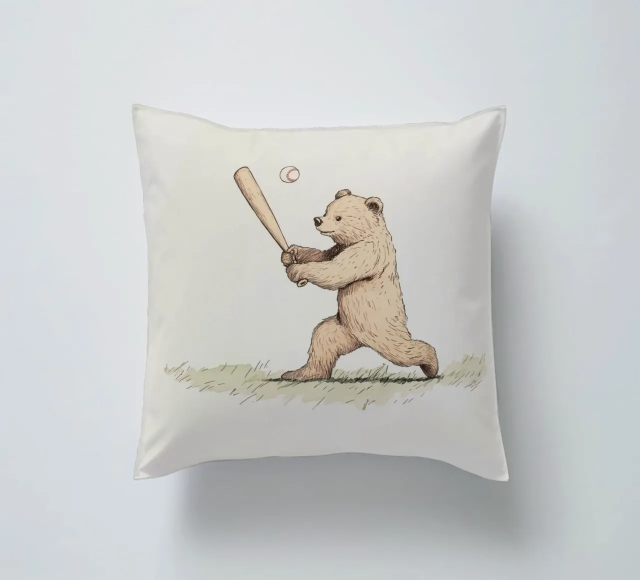 Orso che gioca a baseball cuscino da Melloi Art Print