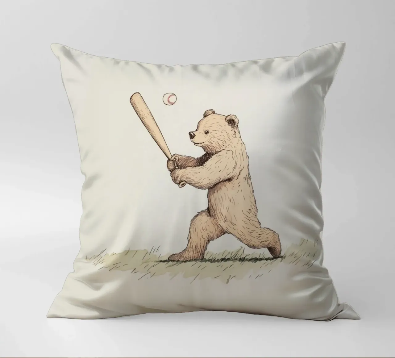 Orso che gioca a baseball cuscino da Melloi Art Print