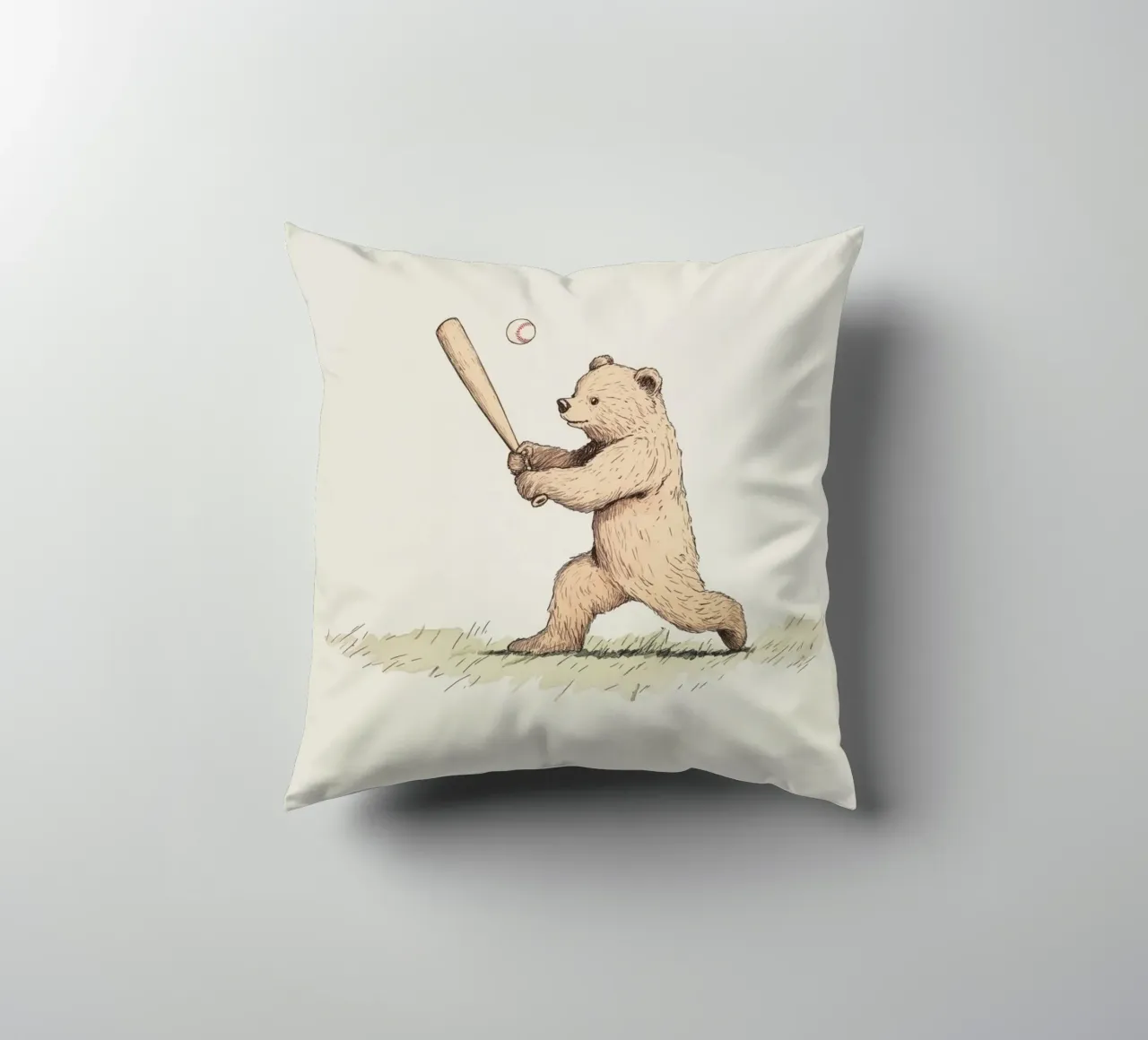 Orso che gioca a baseball cuscino da Melloi Art Print