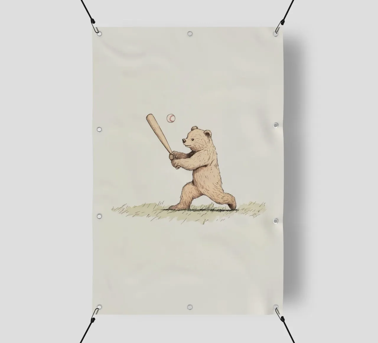 Orso che gioca a baseball telo in pvc da Melloi Art Print