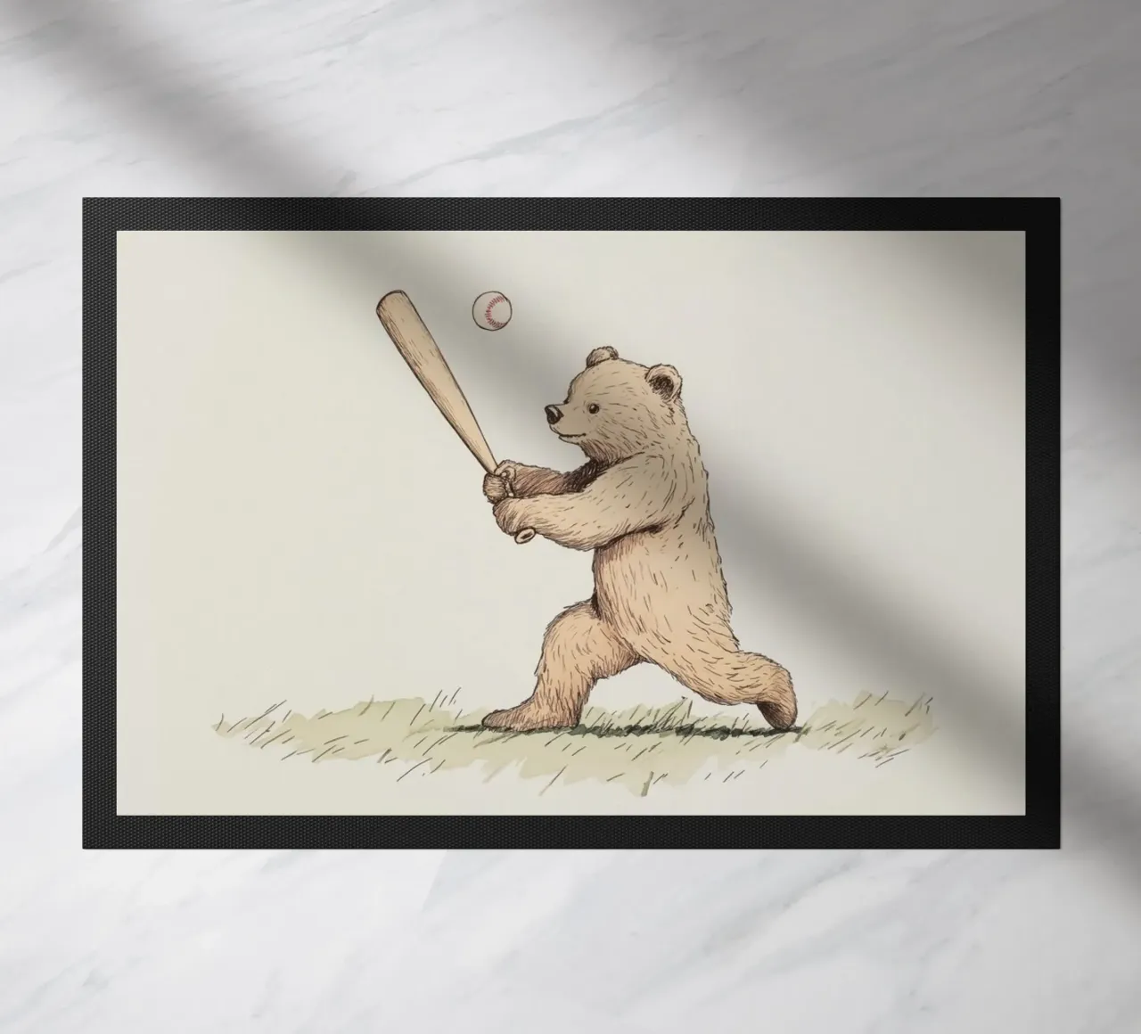 Bear Playing Baseball doormat by Melloi Art Print