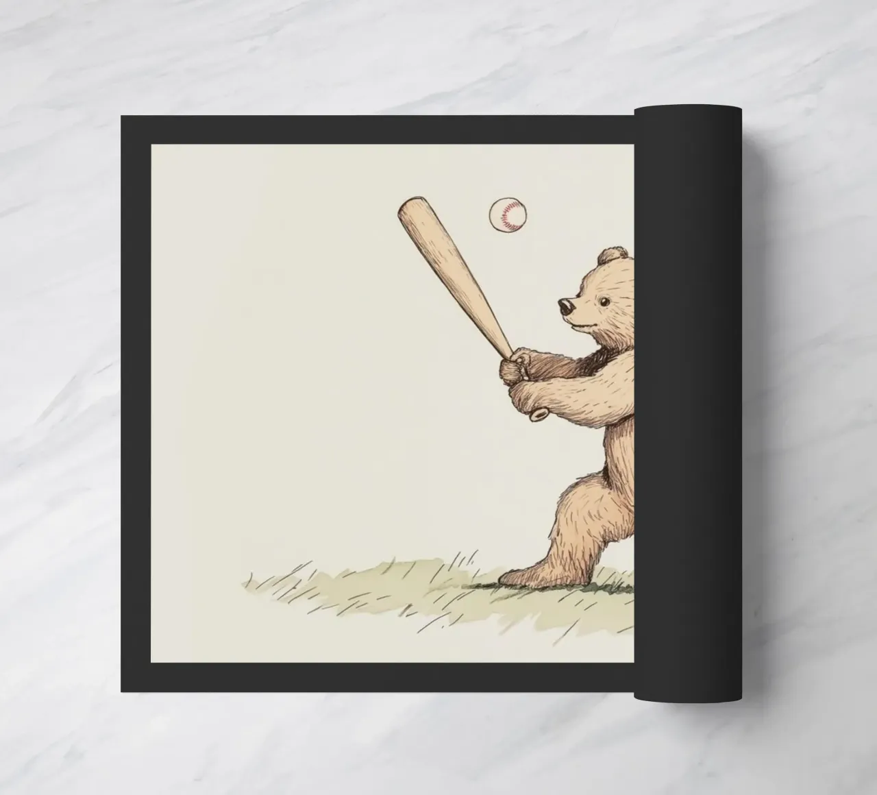 Bear Playing Baseball doormat by Melloi Art Print