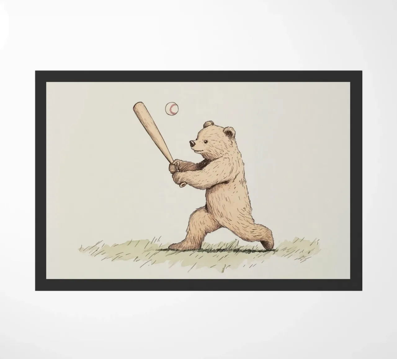 Bear Playing Baseball doormat by Melloi Art Print