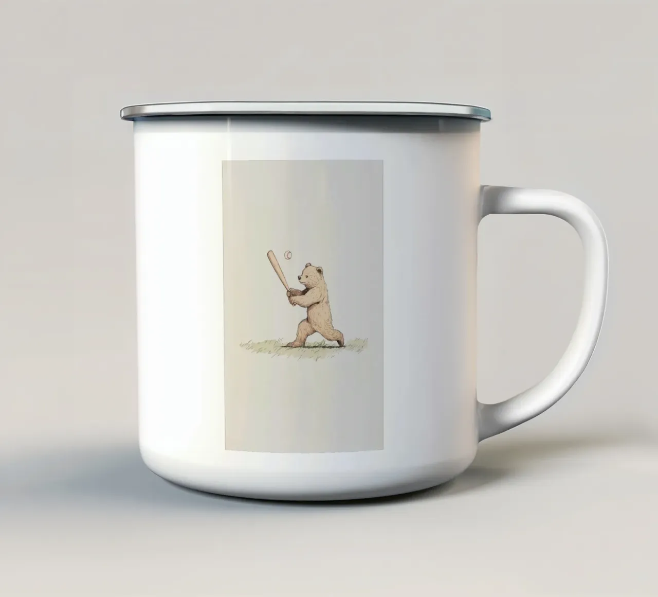 Orso che gioca a baseball tazza in smalto da Melloi Art Print