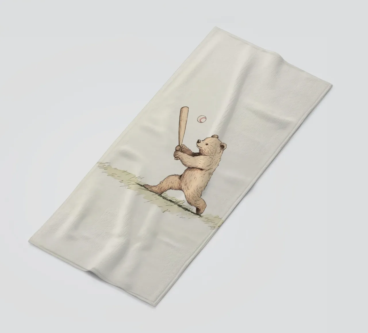 Orso che gioca a baseball telo mare da Melloi Art Print