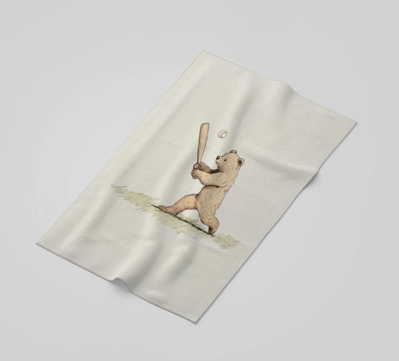 Orso che gioca a baseball telo mare da Melloi Art Print