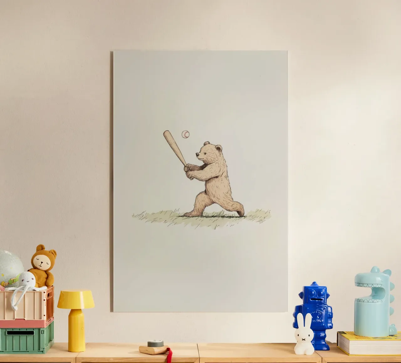 Bear Playing Baseball plexiglass da Melloi Art Print