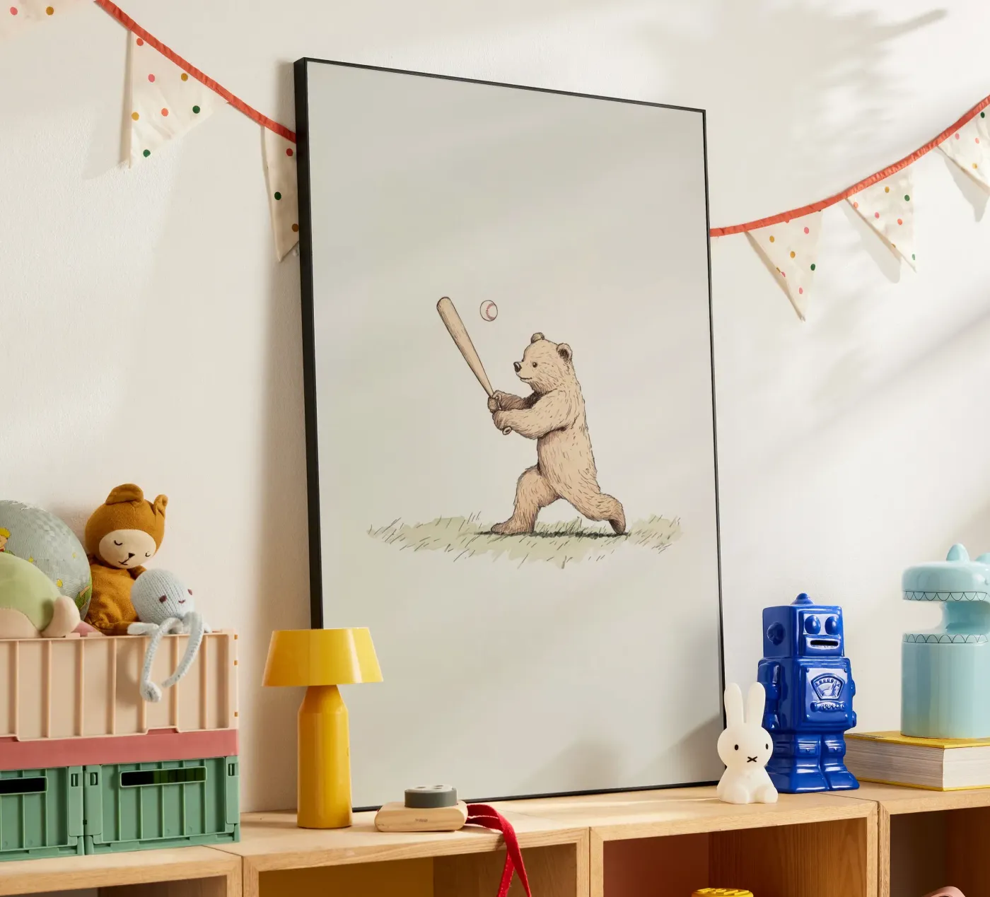 Orso che gioca a baseball pannello forex da Melloi Art Print