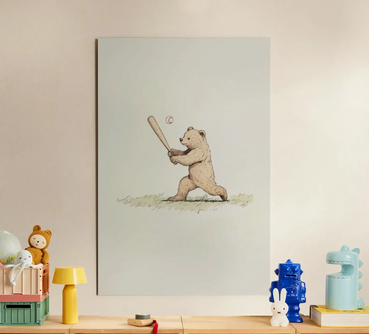Orso che gioca a baseball pannello forex da Melloi Art Print