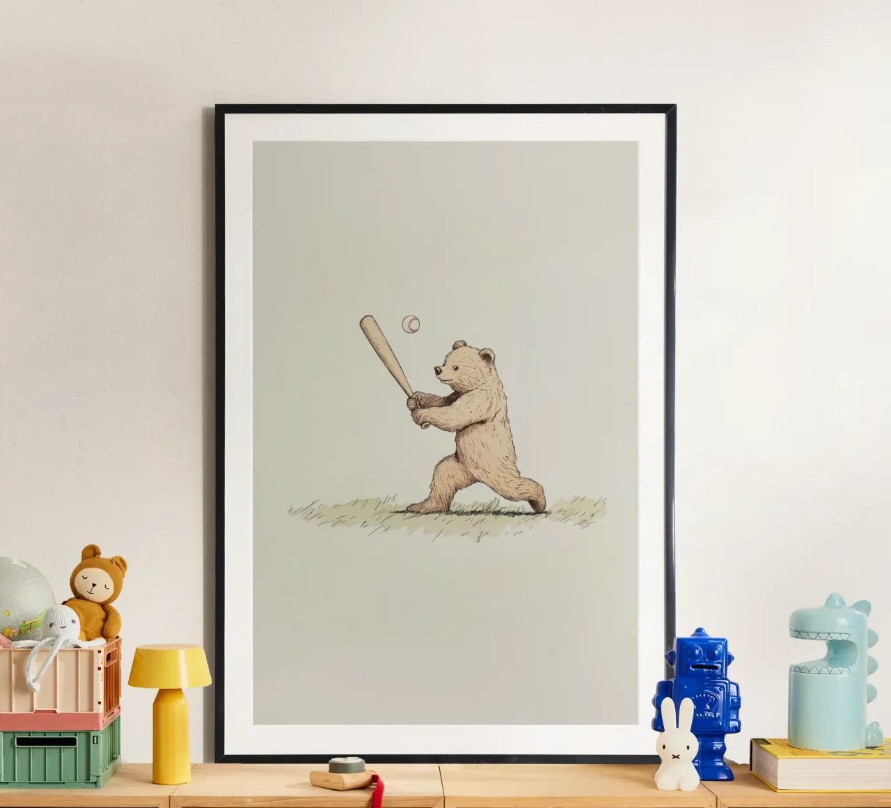 Bear Playing Baseball poster da Melloi Art Print