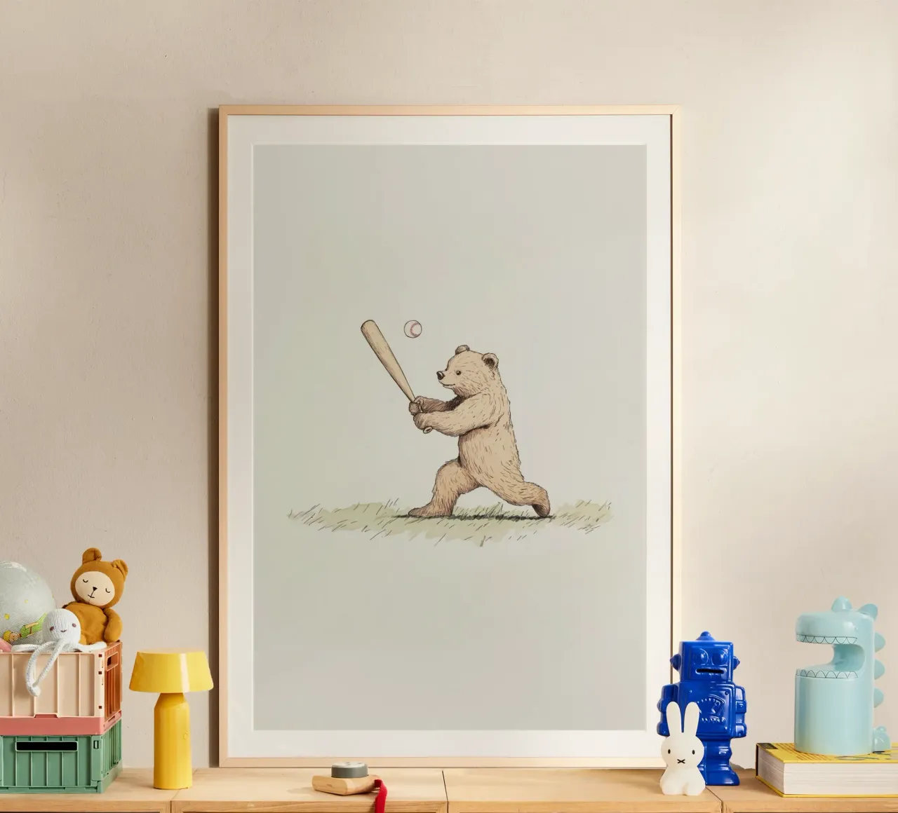 Beer speelt honkbal poster van Melloi Art Print