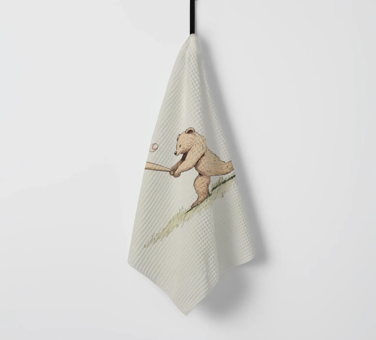 Bear Playing Baseball tea towel by Melloi Art Print