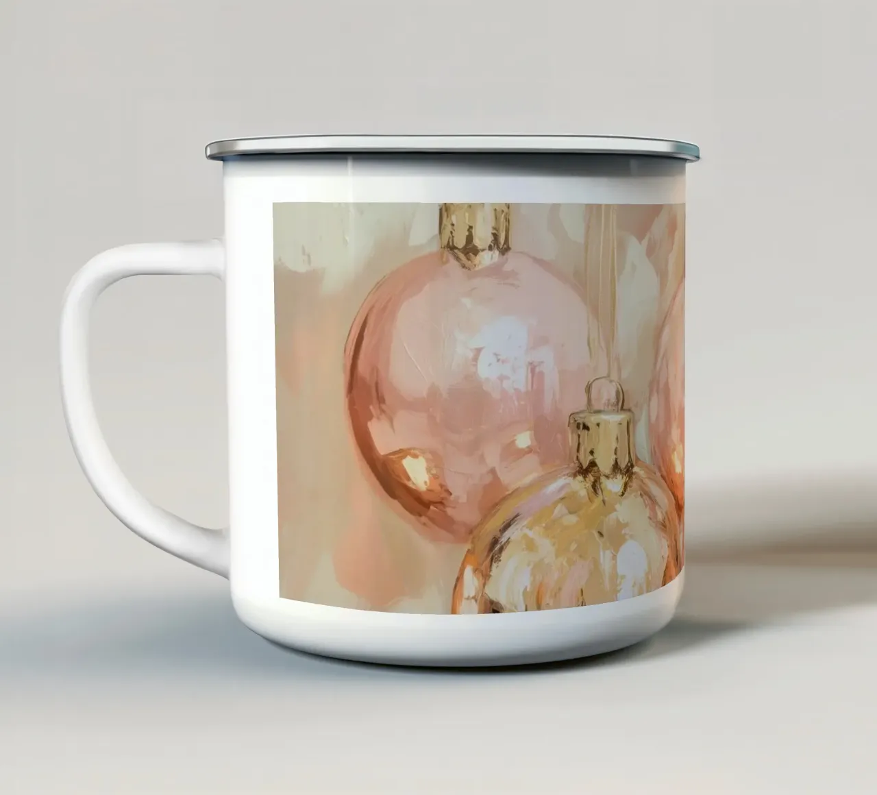 Eleganti ornamenti natalizi rosa e oro tazza in smalto da Melloi Art Print