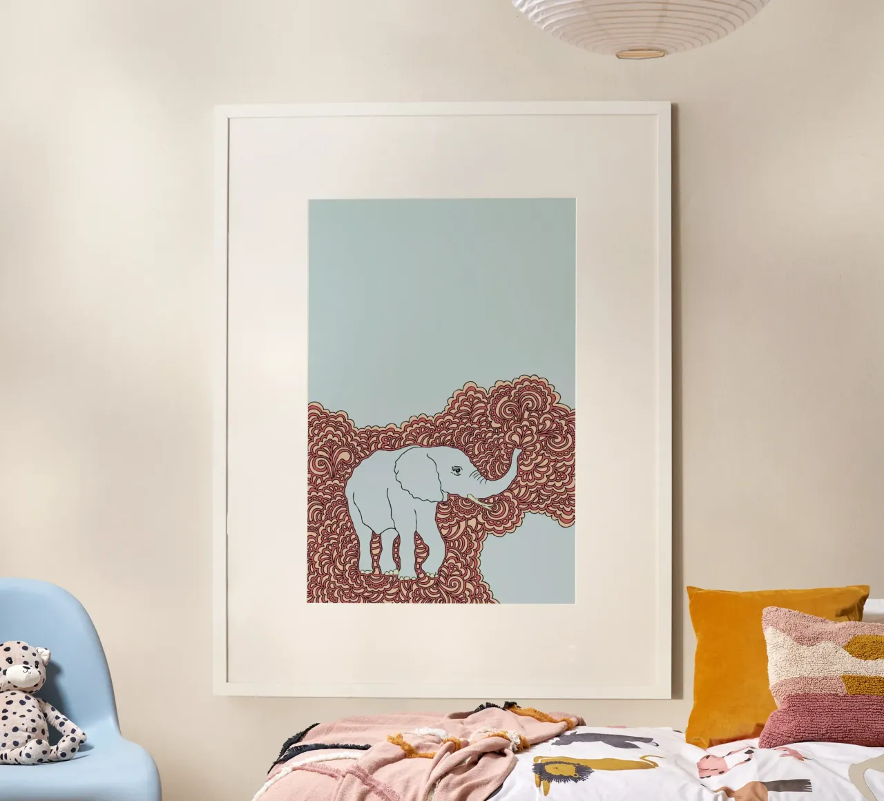 Blue Elephant poster with plastic frame by KP Design