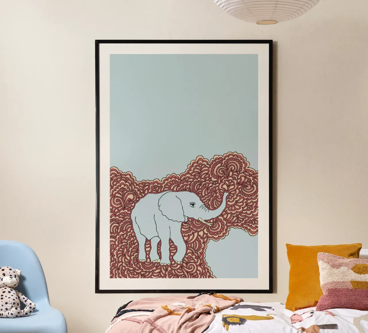 Blue Elephant poster with plastic frame by KP Design